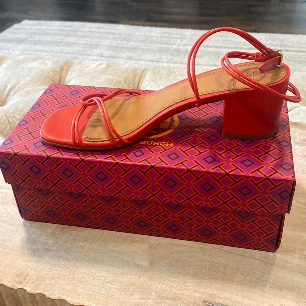 Tory Burch Red Strappy Block Heel Sandals